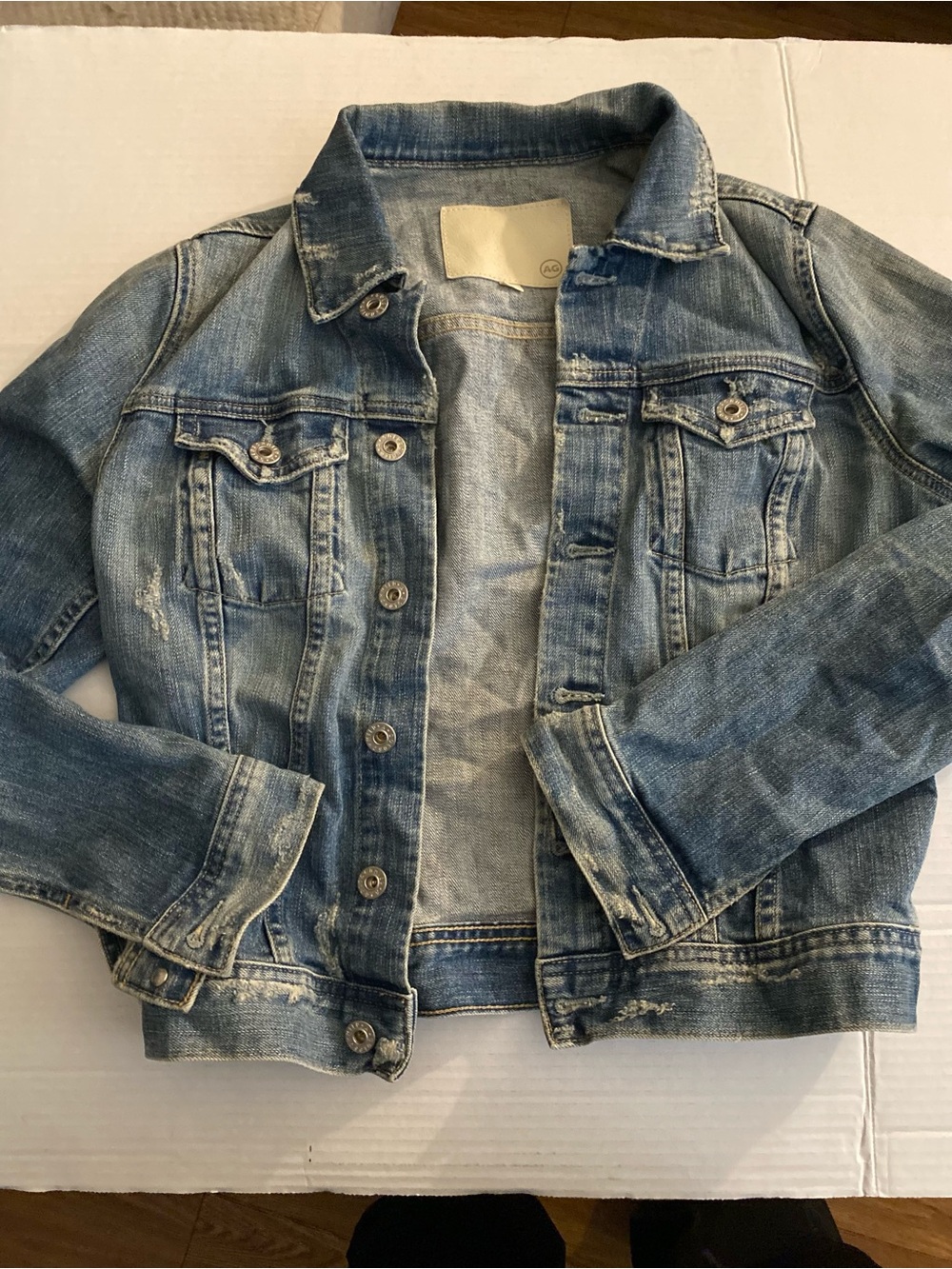AG Adriano Goldschmied Light Blue Distressed Denim Jacket